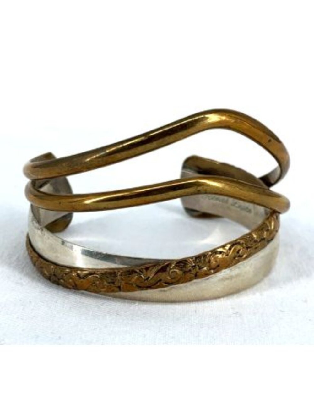 Renee Lepre Bracelet Modernist Interlock Sterling Silver 925 Brass Wide Cuff 7"